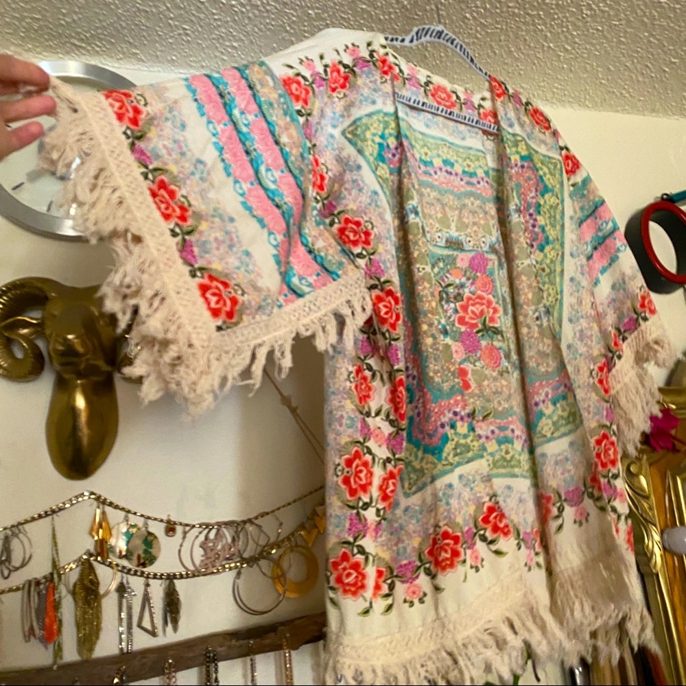 Bohemian Floral Fringe Cardigan